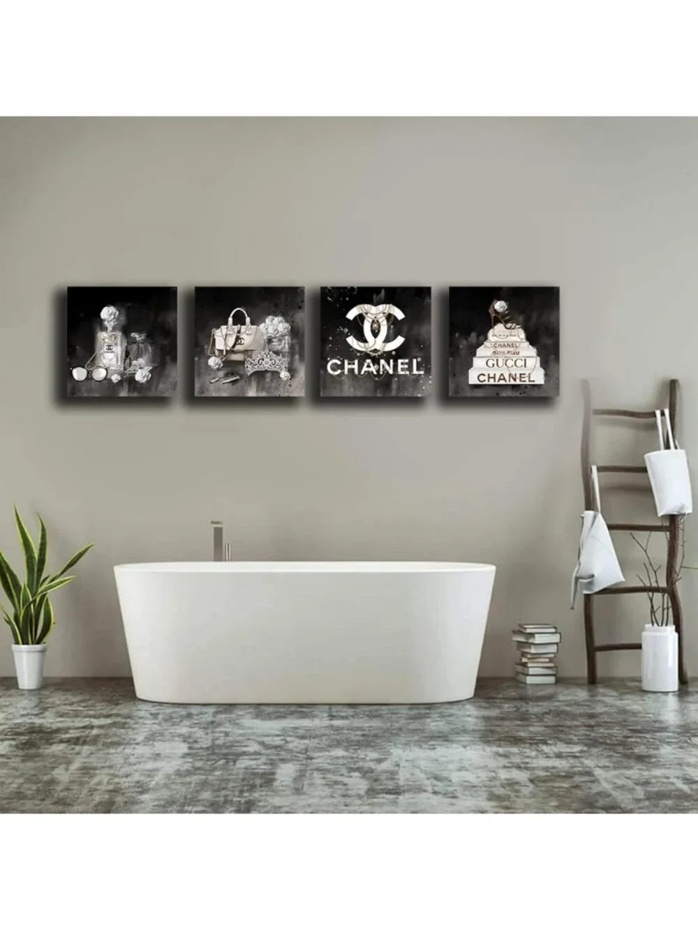 Chic Black & White High Heel Rose Canvas Wall Art - 4 Panel Modern Decor for